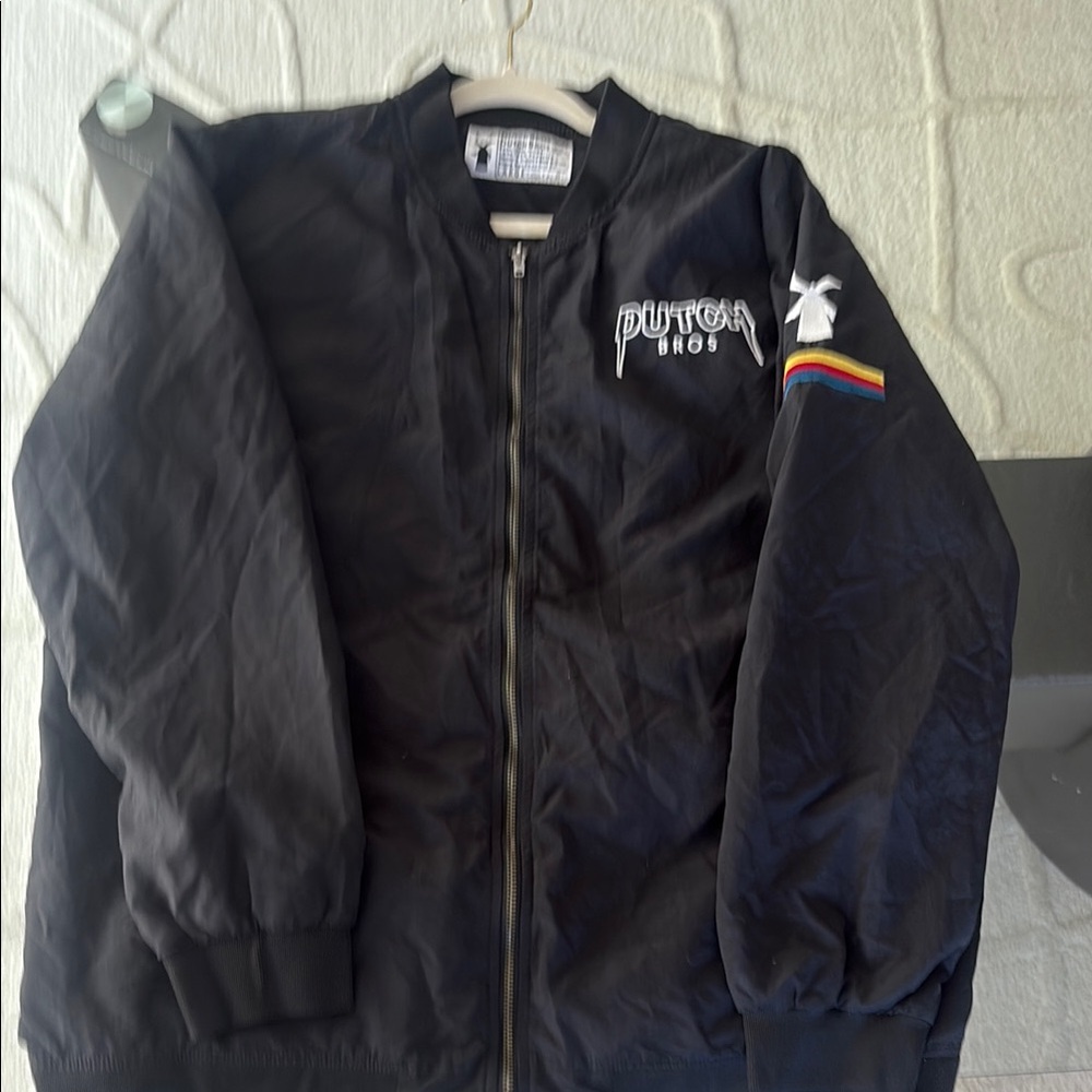 Dutch Bros Black Bomber Jacket with Emblem Details
